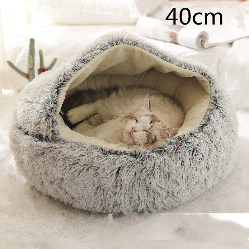 Lit 2 en 1 pour chien et chat - Lit d'hiver rond en peluche chaud pour animaux de compagnie - Lit doux et long en peluche pour animaux de compagnie